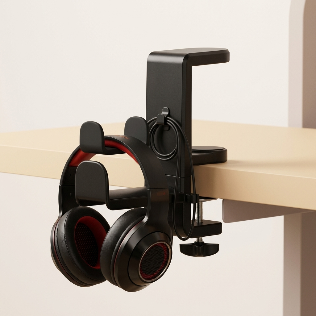 Adjustable Under-Desk Headphone Hook & Stand